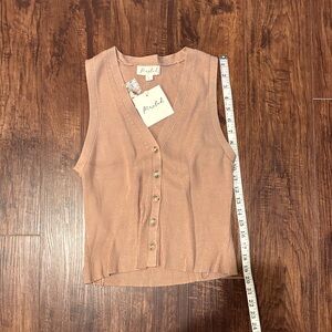 Marled Tan Sleeveless Button-Down Tank Top NWT